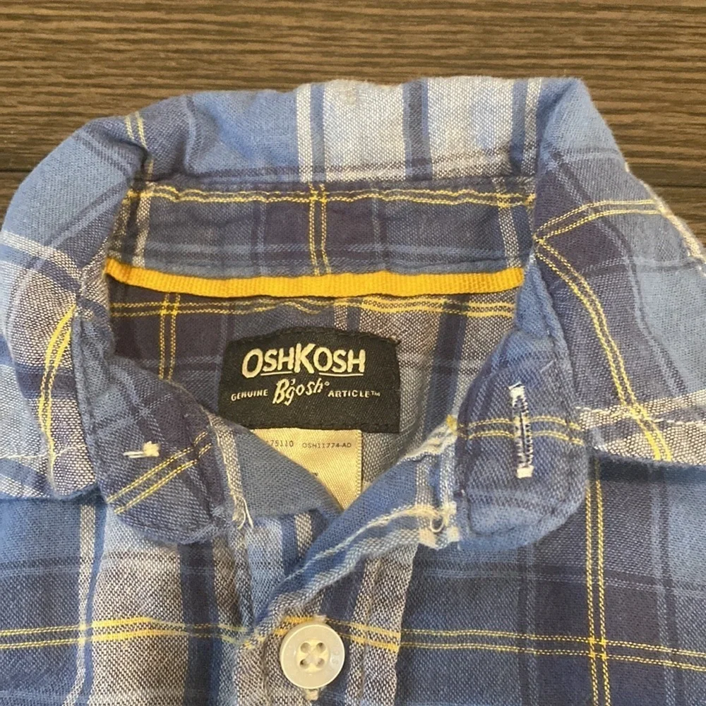Osh Kosh button down long sleeve flannel. Size 2T. Blue/white plaid.